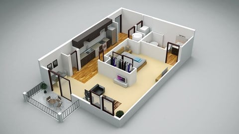 Floor plan for 1 bed, 1 bath, 632 sqft